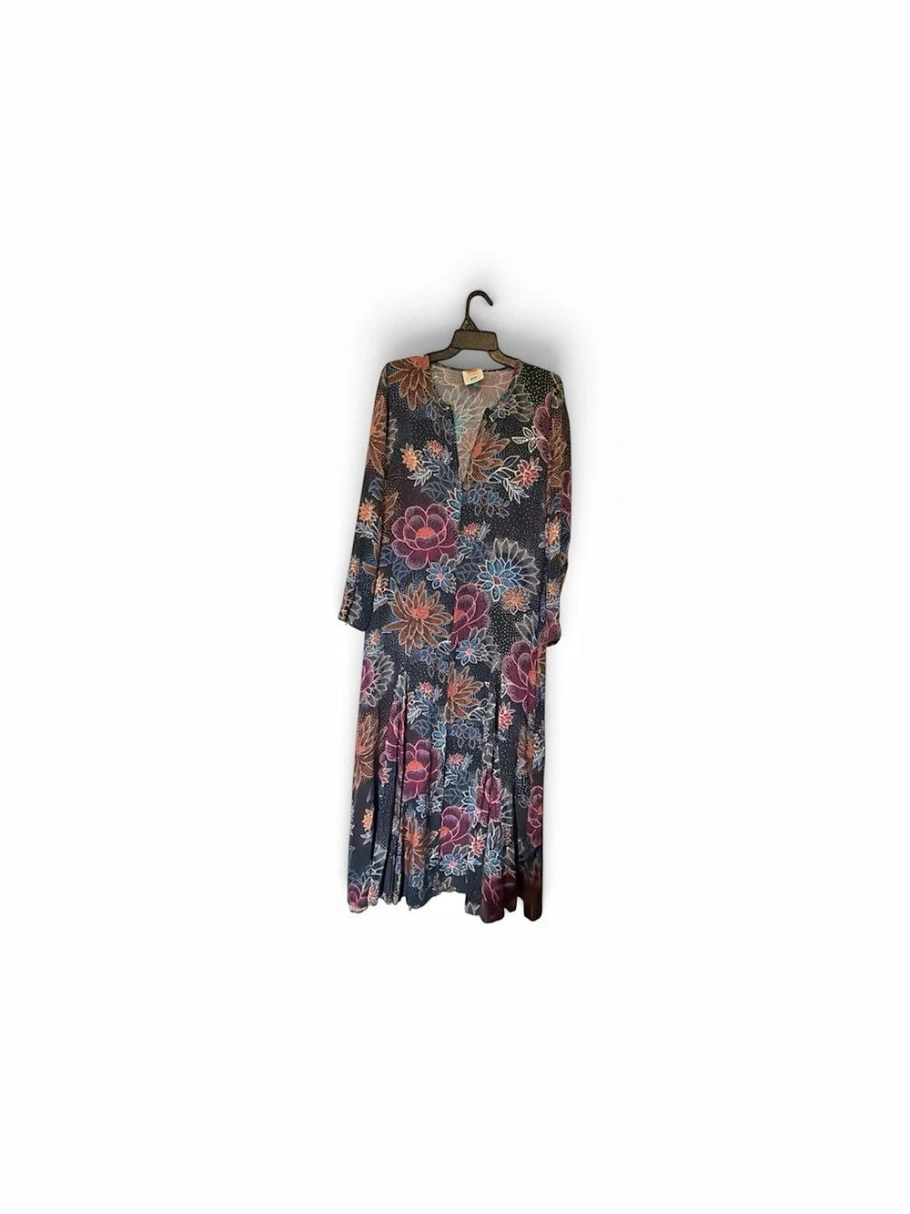 Farm Rio Black Majestic Garden Buttoned Puff Sleeve Maxi Dress, Large